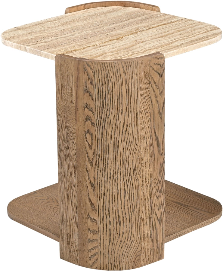 Calabria Genuine Marble And Oak Wood End / Side Table in Brown - 77045Brown-ET
