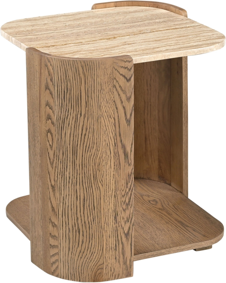 Calabria Genuine Marble And Oak Wood End / Side Table in Brown - 77045Brown-ET
