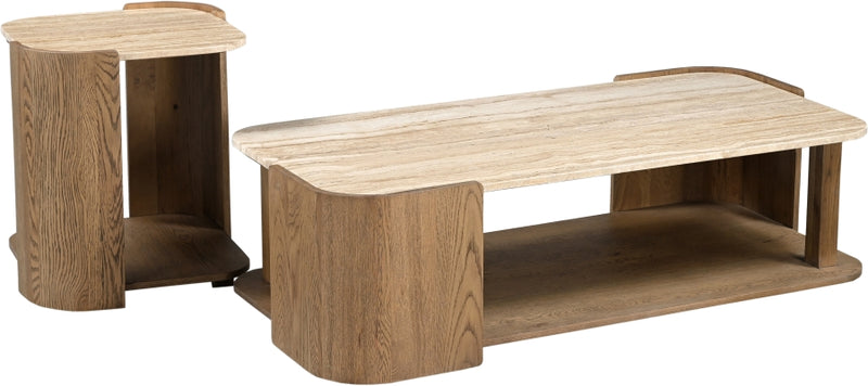 Calabria Genuine Marble And Oak Wood End / Side Table in Brown - 77045Brown-ET