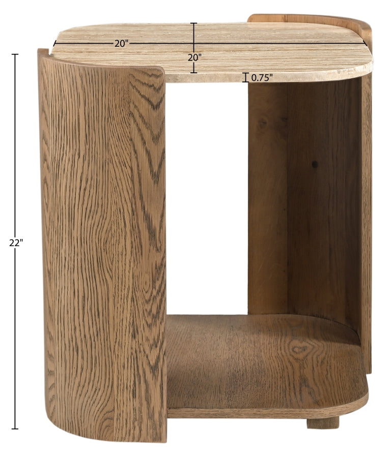 Calabria Genuine Marble And Oak Wood End / Side Table in Brown - 77045Brown-ET