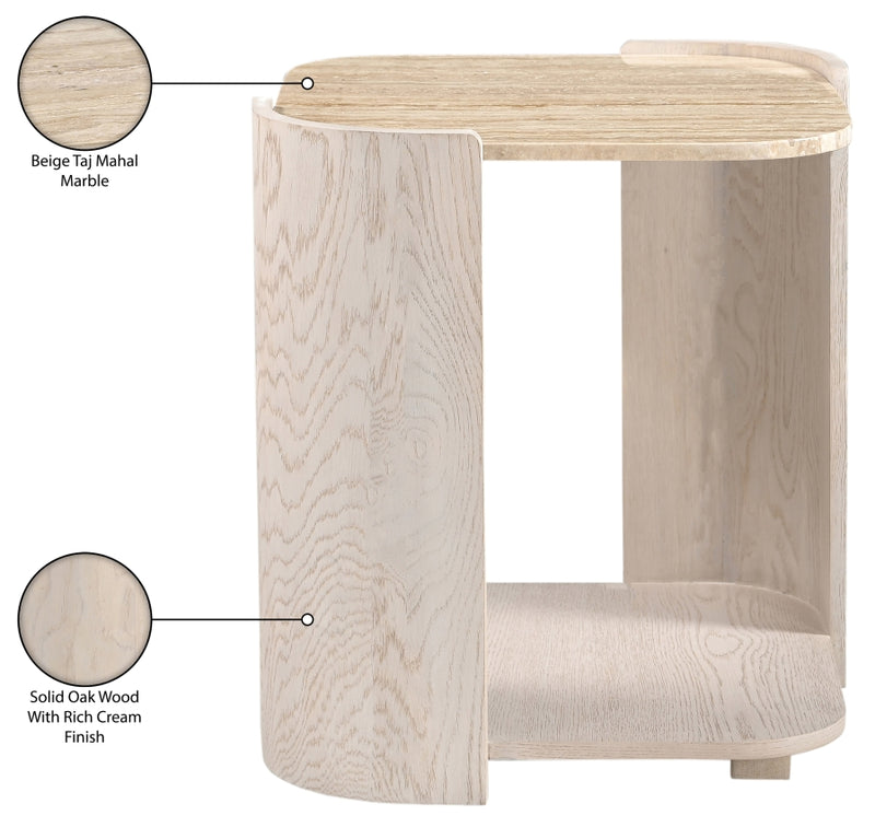 Calabria Genuine Marble And Oak Wood End / Side Table in Cream - 77045Cream-ET