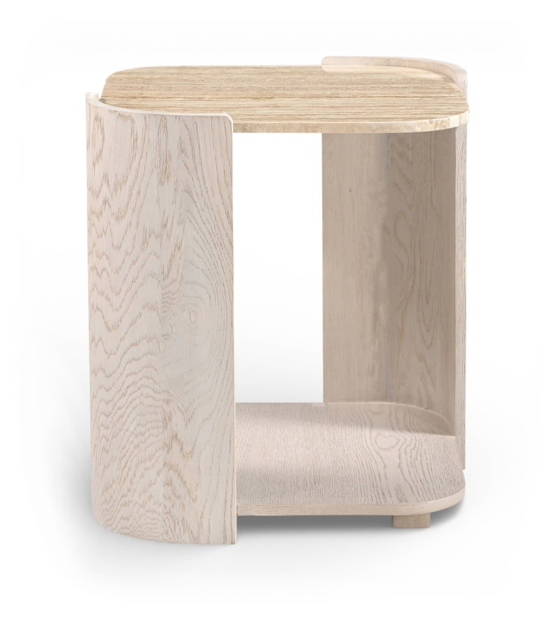 Calabria Genuine Marble And Oak Wood End / Side Table in Cream - 77045Cream-ET
