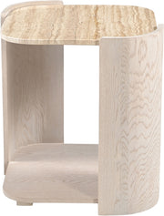 Calabria Genuine Marble And Oak Wood End / Side Table in Cream - 77045Cream-ET