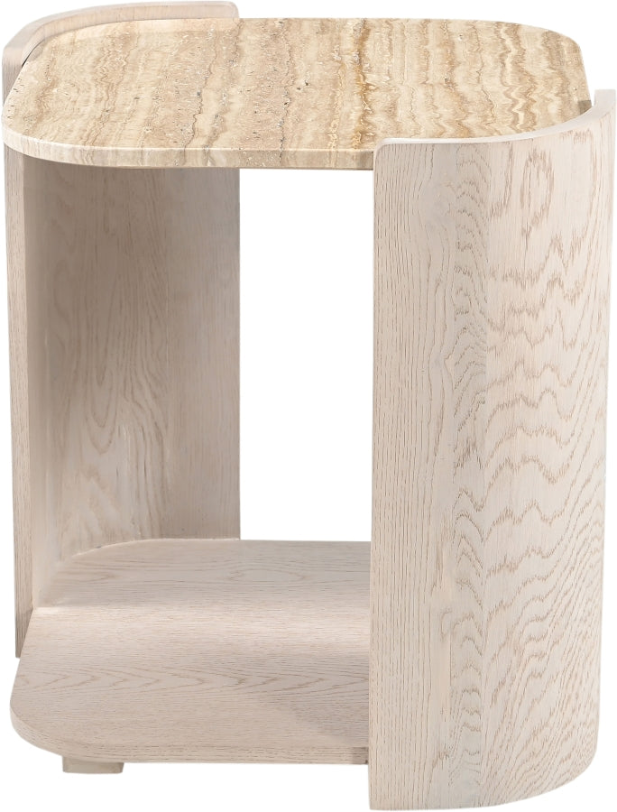Calabria Genuine Marble And Oak Wood End / Side Table in Cream - 77045Cream-ET