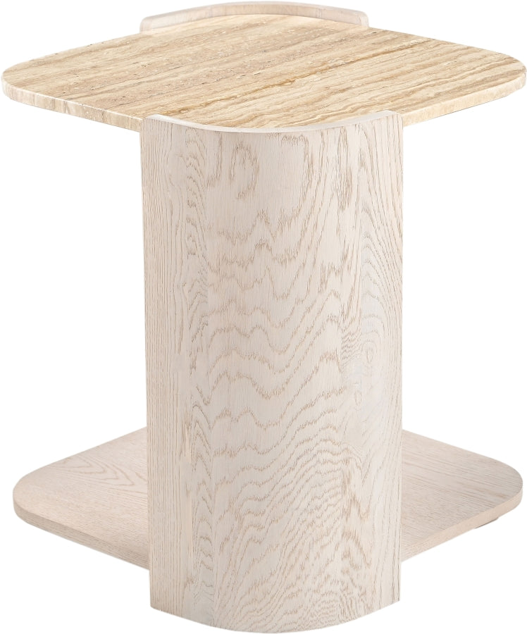 Calabria Genuine Marble And Oak Wood End / Side Table in Cream - 77045Cream-ET