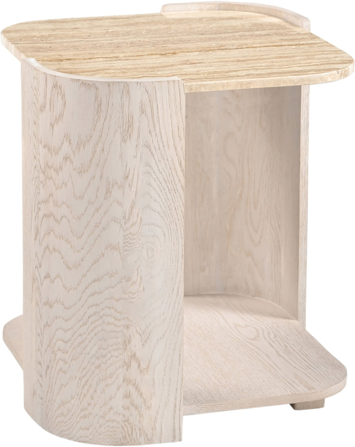 Calabria Genuine Marble And Oak Wood End / Side Table in Cream - 77045Cream-ET