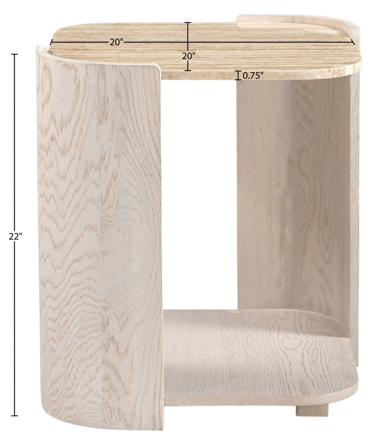 Calabria Genuine Marble And Oak Wood End / Side Table in Cream - 77045Cream-ET