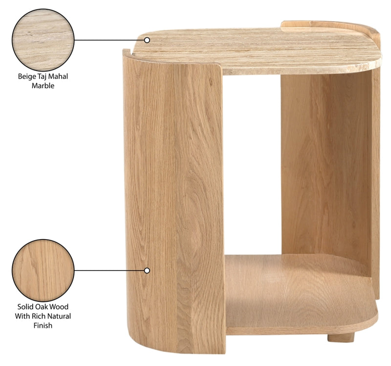 Calabria Genuine Marble And Oak Wood End / Side Table in Natural - 77045Natural-ET