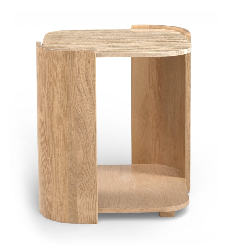 Calabria Genuine Marble And Oak Wood End / Side Table in Natural - 77045Natural-ET