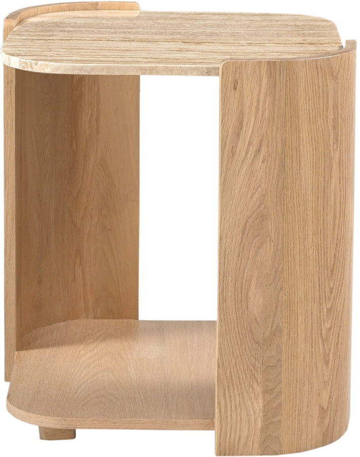 Calabria Genuine Marble And Oak Wood End / Side Table in Natural - 77045Natural-ET