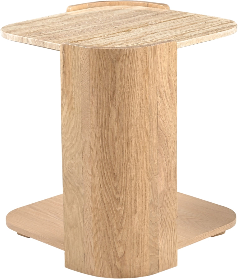 Calabria Genuine Marble And Oak Wood End / Side Table in Natural - 77045Natural-ET