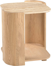 Calabria Genuine Marble And Oak Wood End / Side Table in Natural - 77045Natural-ET
