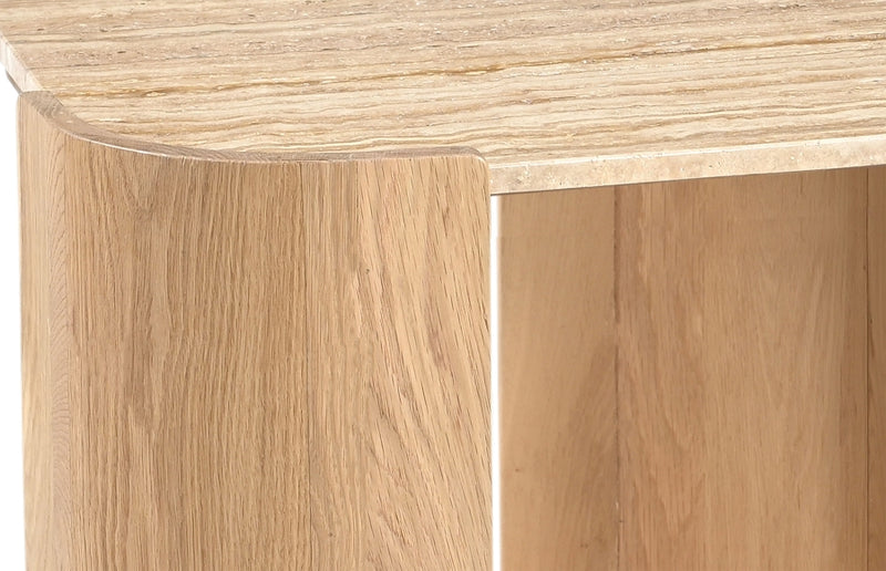 Calabria Genuine Marble And Oak Wood End / Side Table in Natural - 77045Natural-ET