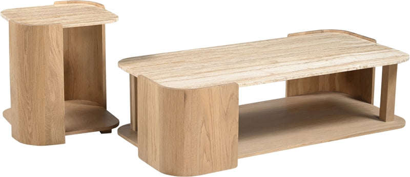 Calabria Genuine Marble And Oak Wood End / Side Table in Natural - 77045Natural-ET