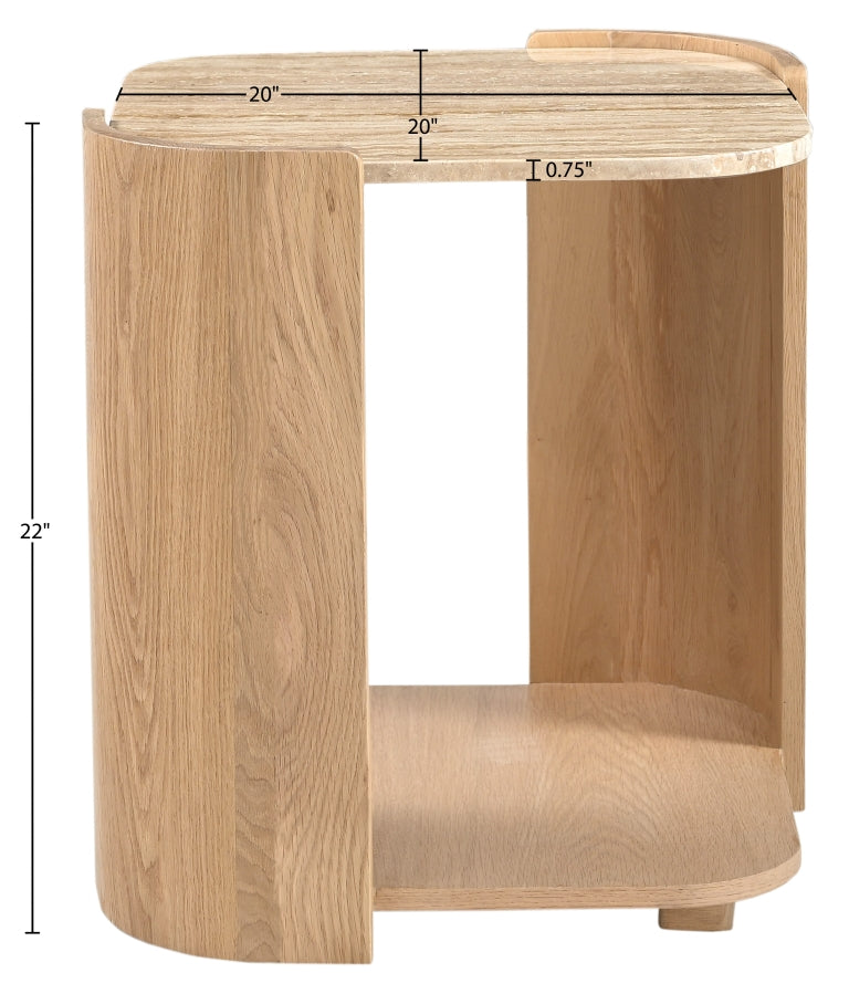 Calabria Genuine Marble And Oak Wood End / Side Table in Natural - 77045Natural-ET