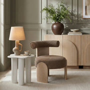Calder Linen Textured Fabric Upholstered Chair in Brown - 33024Brown