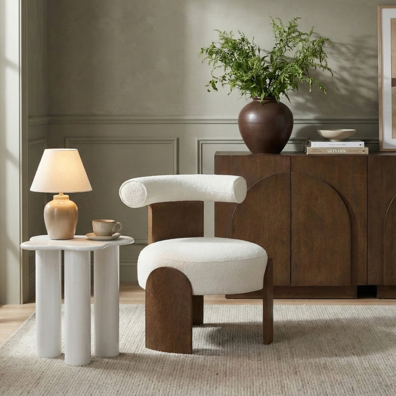 Calder Linen Textured Fabric Upholstered Chair in Cream - 33023Cream