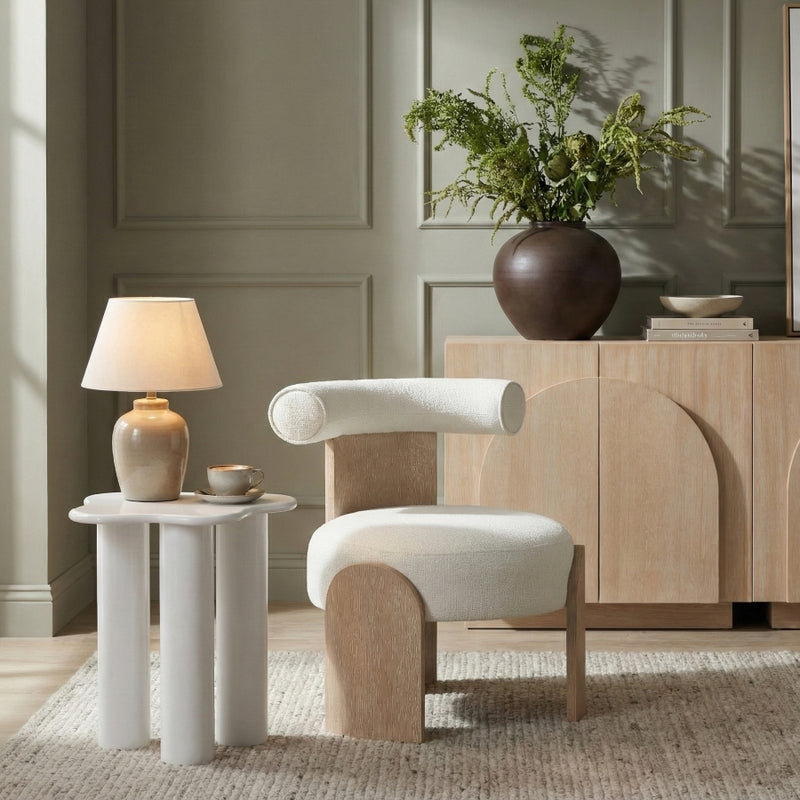 Calder Linen Textured Fabric Upholstered Chair in Cream - 33024Cream