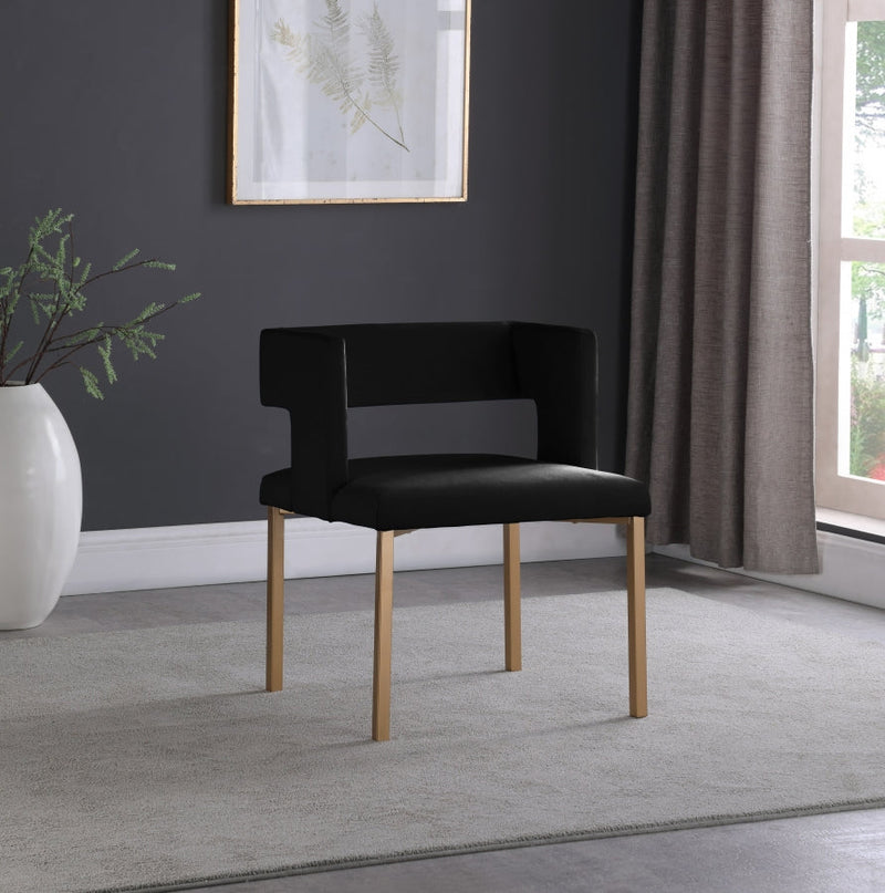 Caleb Velvet Upholstered Dining Chair in Black, Set of 2 - 967Black-C