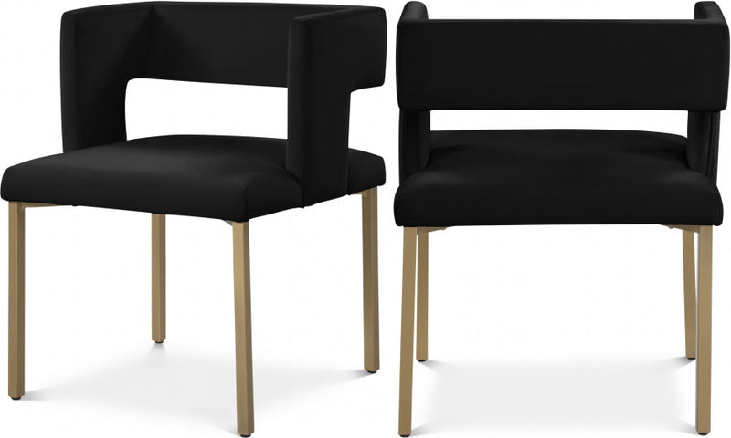 Caleb Velvet Upholstered Dining Chair in Black, Set of 2 - 967Black-C
