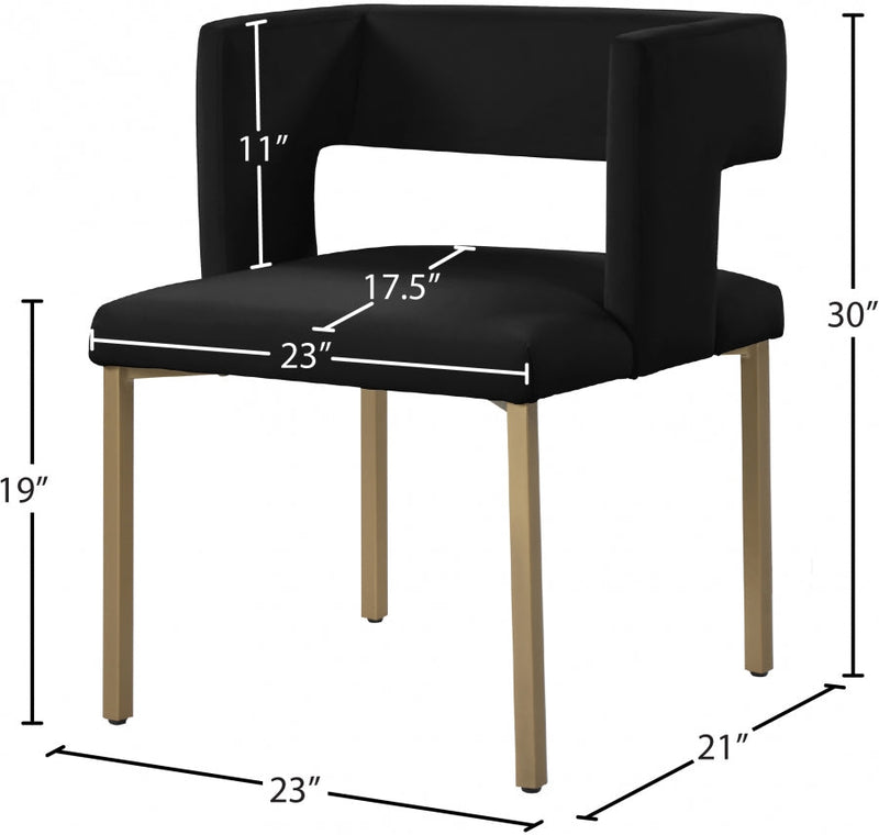 Caleb Velvet Upholstered Dining Chair in Black, Set of 2 - 967Black-C