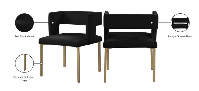 Caleb Velvet Upholstered Dining Chair in Black, Set of 2 - 967Black-C