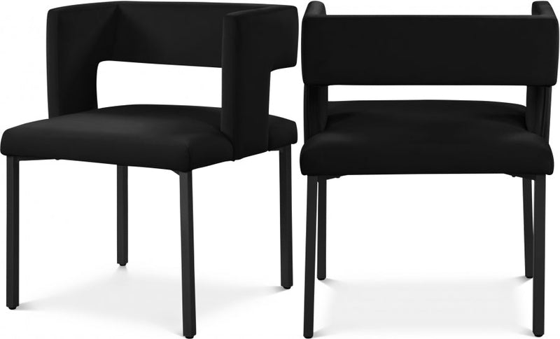 Caleb Velvet Upholstered Dining Chair in Black, Set of 2 - 968Black-C