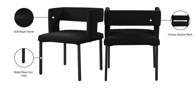 Caleb Velvet Upholstered Dining Chair in Black, Set of 2 - 968Black-C