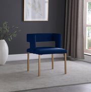 Caleb Velvet Upholstered Dining Chair in Blue, Set of 2 - 967Navy-C