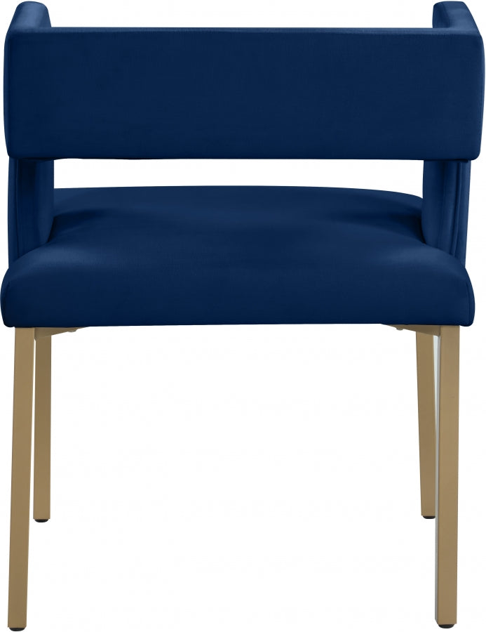 Caleb Velvet Upholstered Dining Chair in Blue, Set of 2 - 967Navy-C
