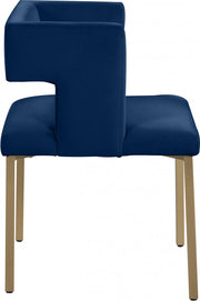 Caleb Velvet Upholstered Dining Chair in Blue, Set of 2 - 967Navy-C