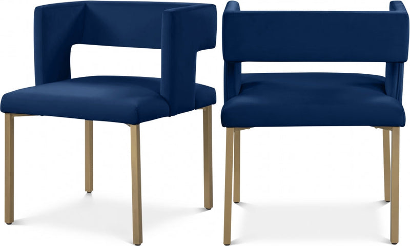 Caleb Velvet Upholstered Dining Chair in Blue, Set of 2 - 967Navy-C