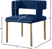 Caleb Velvet Upholstered Dining Chair in Blue, Set of 2 - 967Navy-C