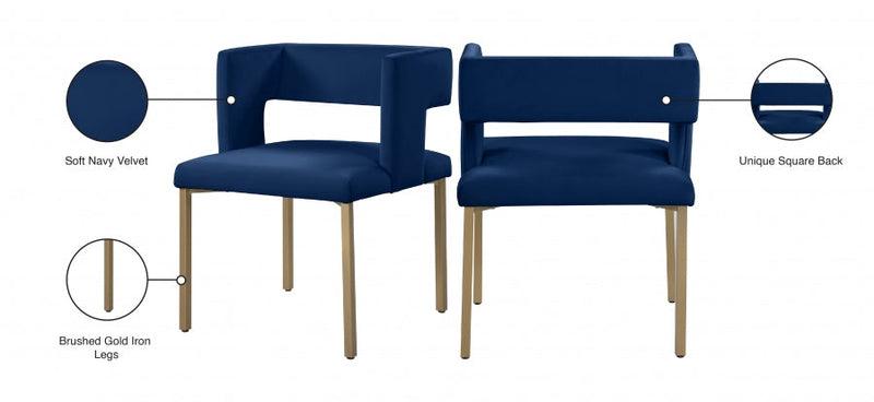 Caleb Velvet Upholstered Dining Chair in Blue, Set of 2 - 967Navy-C