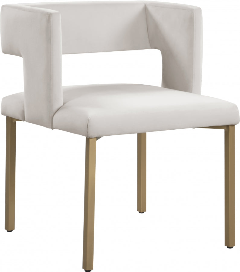 Caleb Velvet Upholstered Dining Chair in Cream, Set of 2 - 967Cream-C