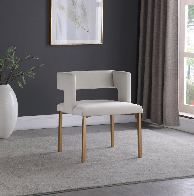 Caleb Velvet Upholstered Dining Chair in Cream, Set of 2 - 967Cream-C