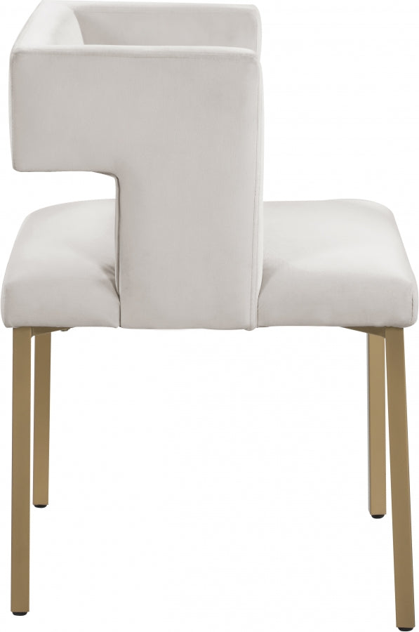 Caleb Velvet Upholstered Dining Chair in Cream, Set of 2 - 967Cream-C