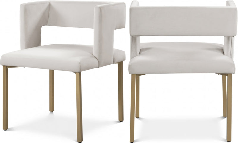 Caleb Velvet Upholstered Dining Chair in Cream, Set of 2 - 967Cream-C