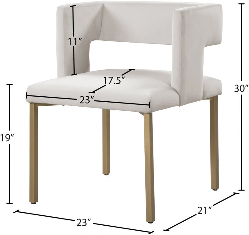 Caleb Velvet Upholstered Dining Chair in Cream, Set of 2 - 967Cream-C