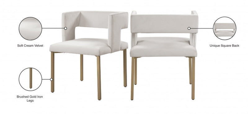 Caleb Velvet Upholstered Dining Chair in Cream, Set of 2 - 967Cream-C