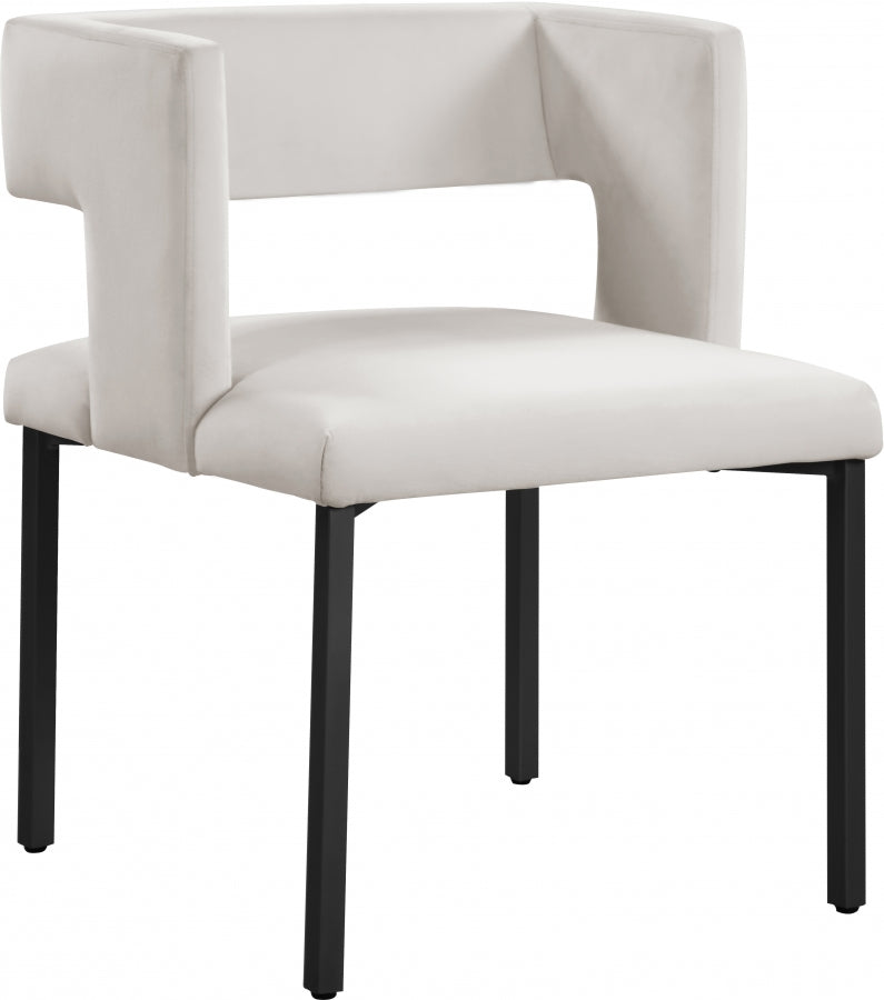 Caleb Velvet Upholstered Dining Chair in Cream, Set of 2 - 968Cream-C
