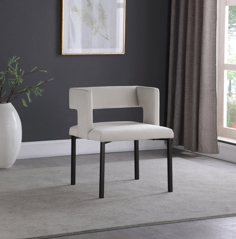 Caleb Velvet Upholstered Dining Chair in Cream, Set of 2 - 968Cream-C