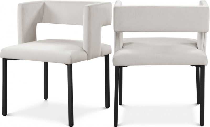 Caleb Velvet Upholstered Dining Chair in Cream, Set of 2 - 968Cream-C
