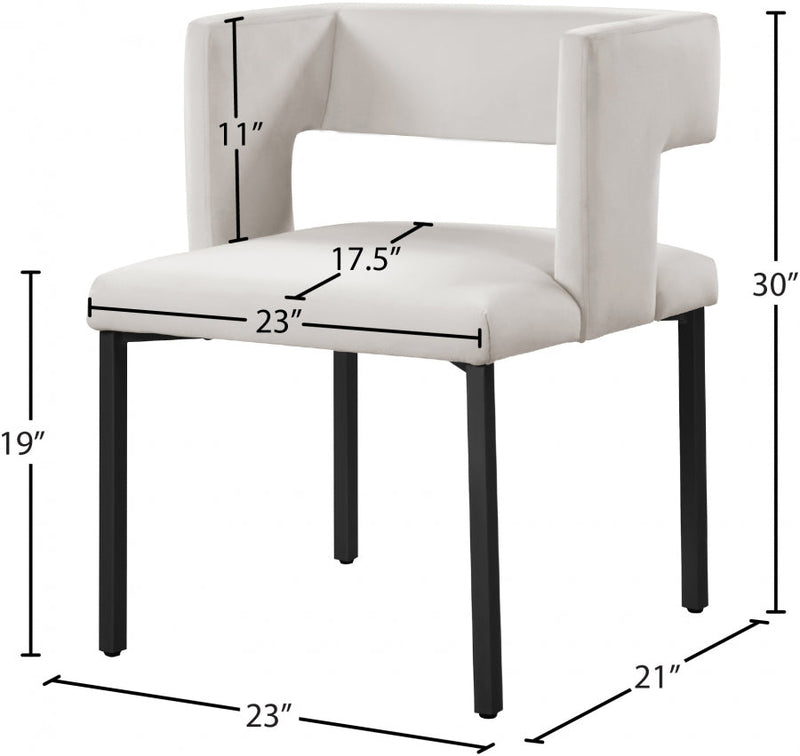Caleb Velvet Upholstered Dining Chair in Cream, Set of 2 - 968Cream-C