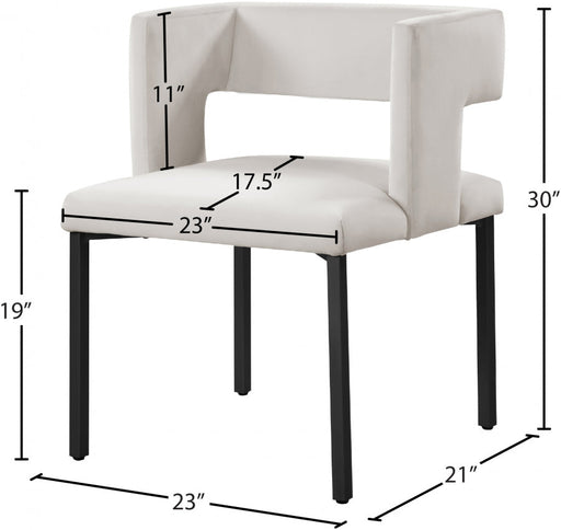 Caleb Velvet Upholstered Dining Chair in Cream, Set of 2 - 968Cream-C
