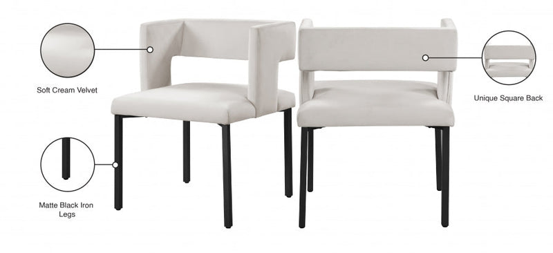 Caleb Velvet Upholstered Dining Chair in Cream, Set of 2 - 968Cream-C