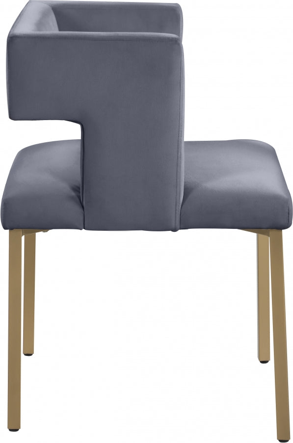 Caleb Velvet Upholstered Dining Chair in Grey, Set of 2 - 967Grey-C