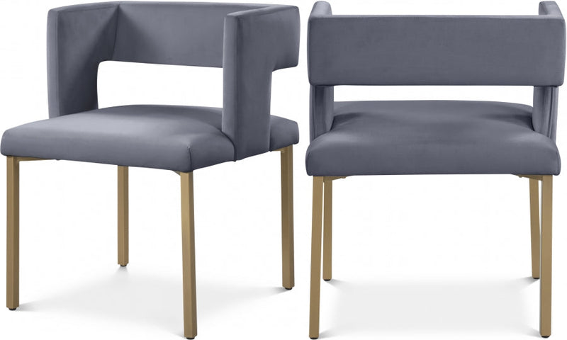 Caleb Velvet Upholstered Dining Chair in Grey, Set of 2 - 967Grey-C