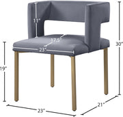 Caleb Velvet Upholstered Dining Chair in Grey, Set of 2 - 967Grey-C