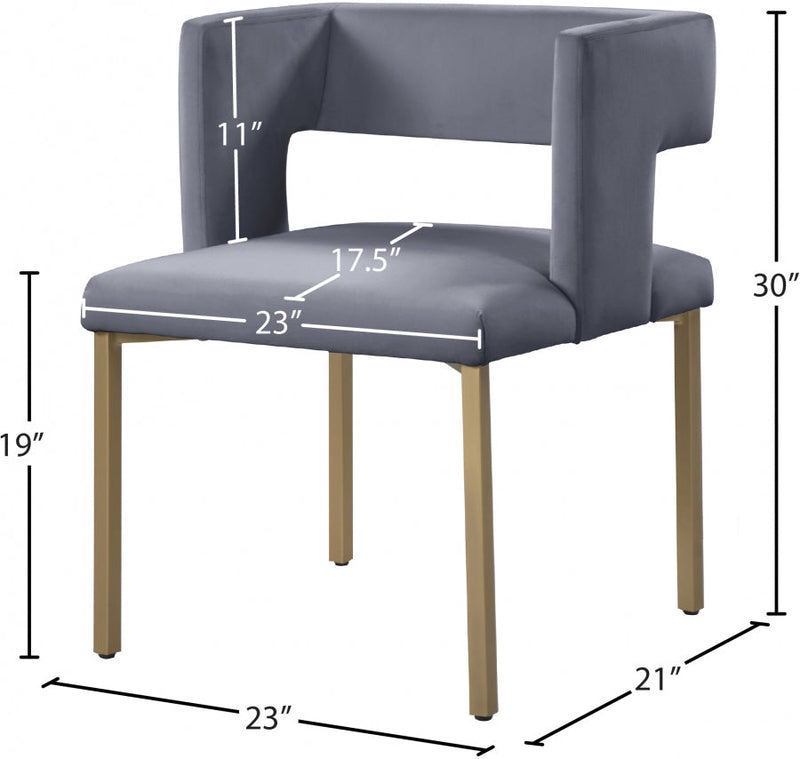 Caleb Velvet Upholstered Dining Chair in Grey, Set of 2 - 967Grey-C